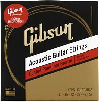 GIBSON SAG-CPB11 COATED PHOSPHOR BRONZE ACOUSTIC GUITAR STRINGS, ULTRA LIGHT GAUGE